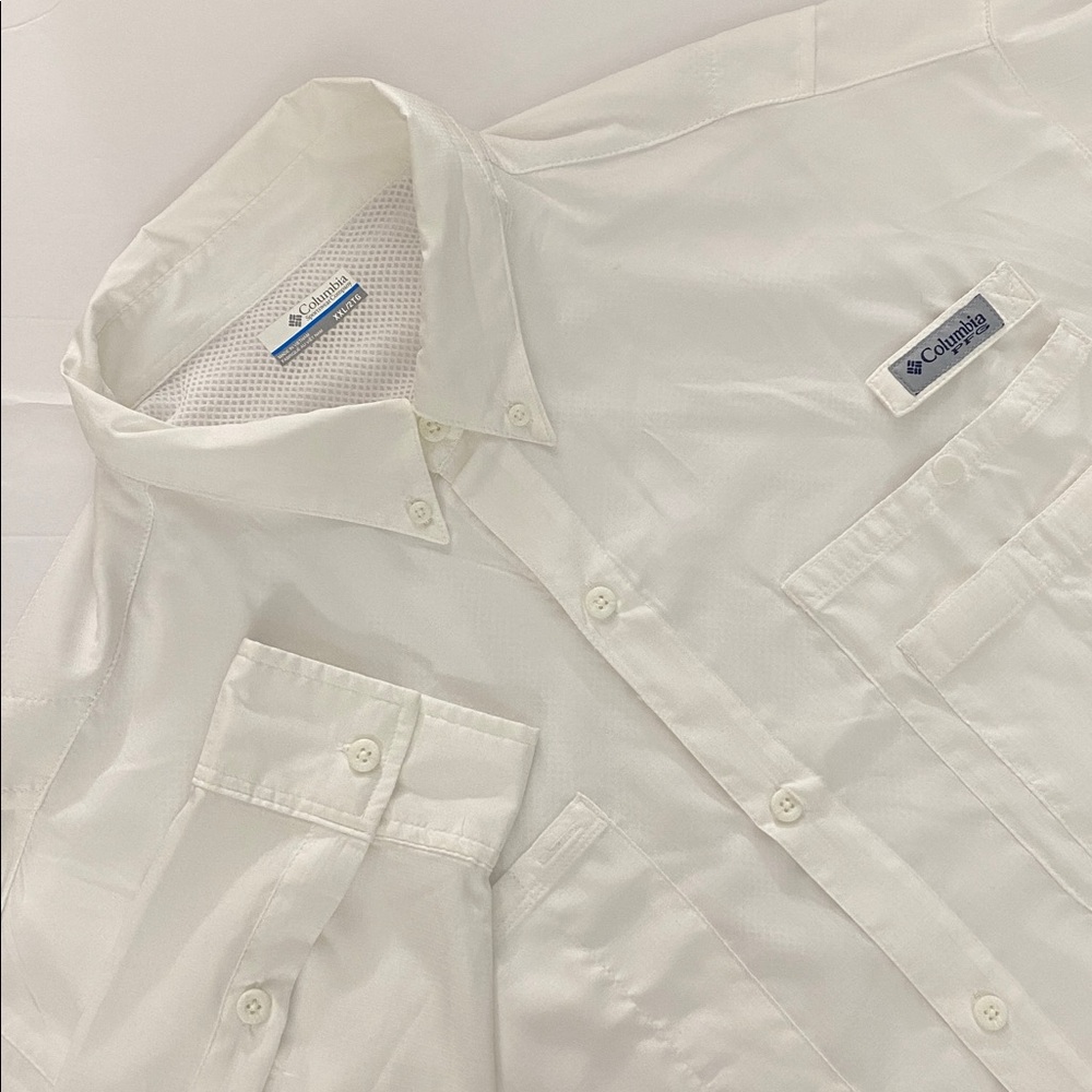Columbia PFG Performance Fishing Gear White Casual Button Down Shirt Long Sleeve - Picture 10 of 13